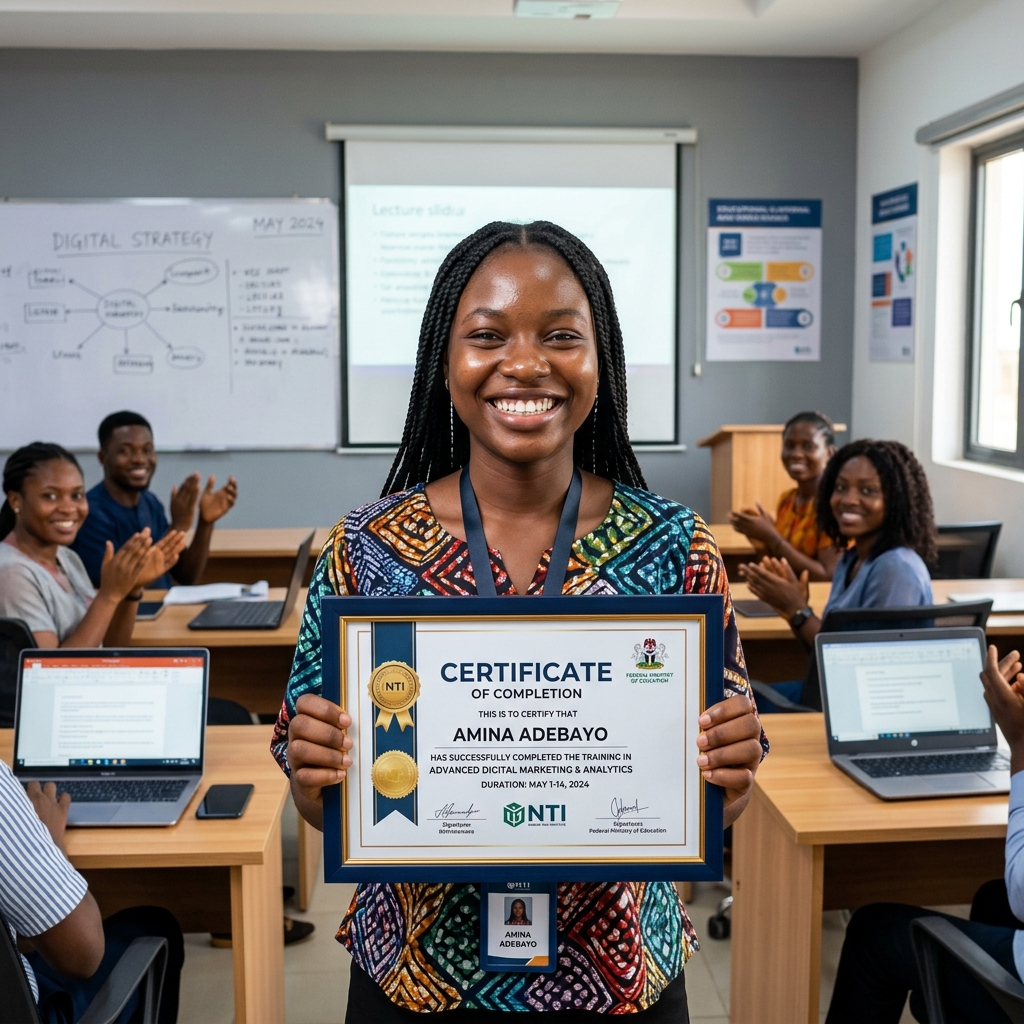 Happy Nigerian student holding certificate